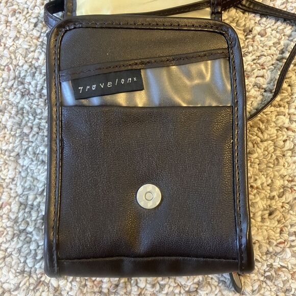Travelon Small Crossbody Bag Black Leather Travel Pockets Adjustable Strap - Picture 5 of 14